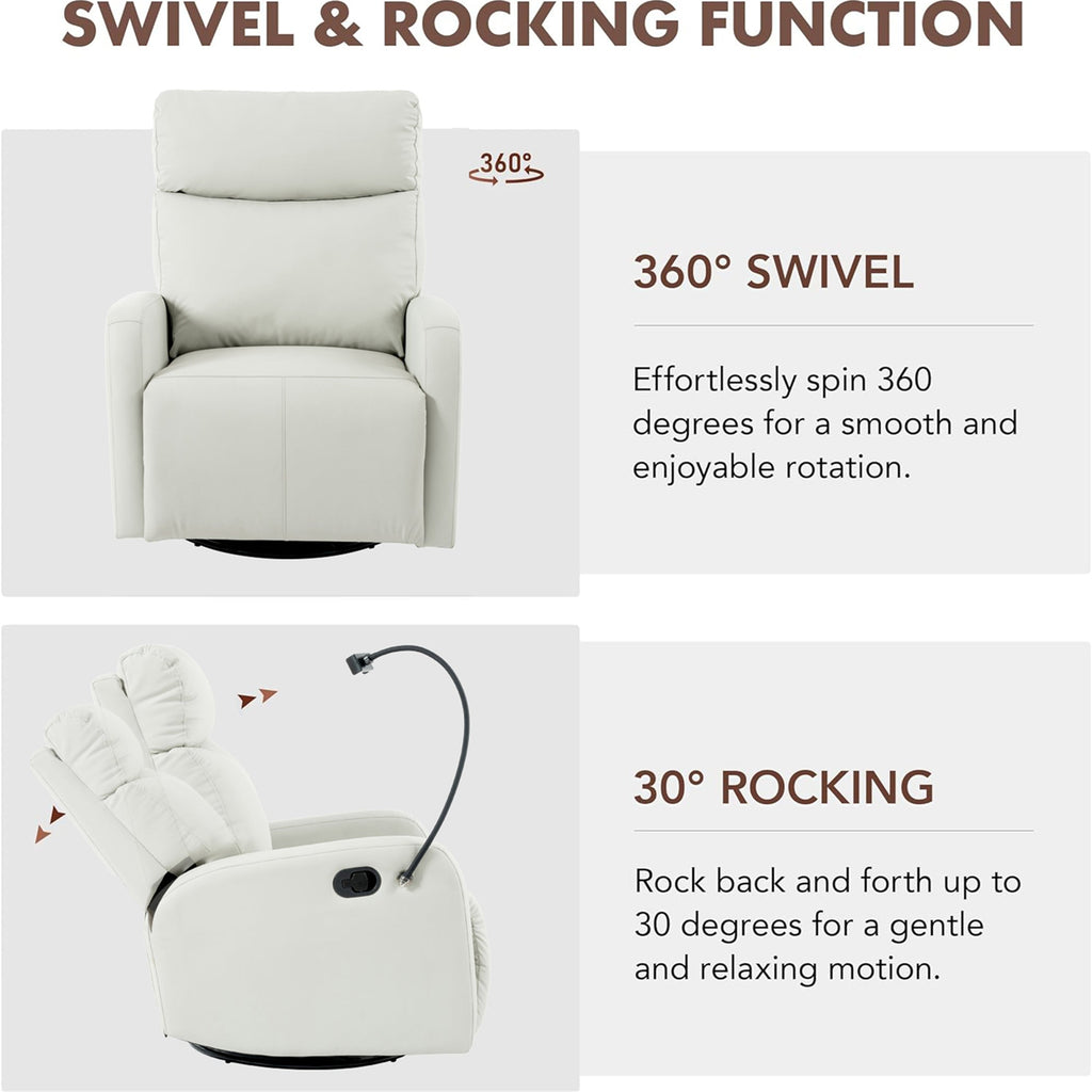 Rocking Recliner Chair, 360° Swivel Nursery Rocking Chair, Glider Chair, Modern Small Rocking Swivel Recliner Chair, Home Theater Seat, Phone Holder (Light Gray+360° Swivel)