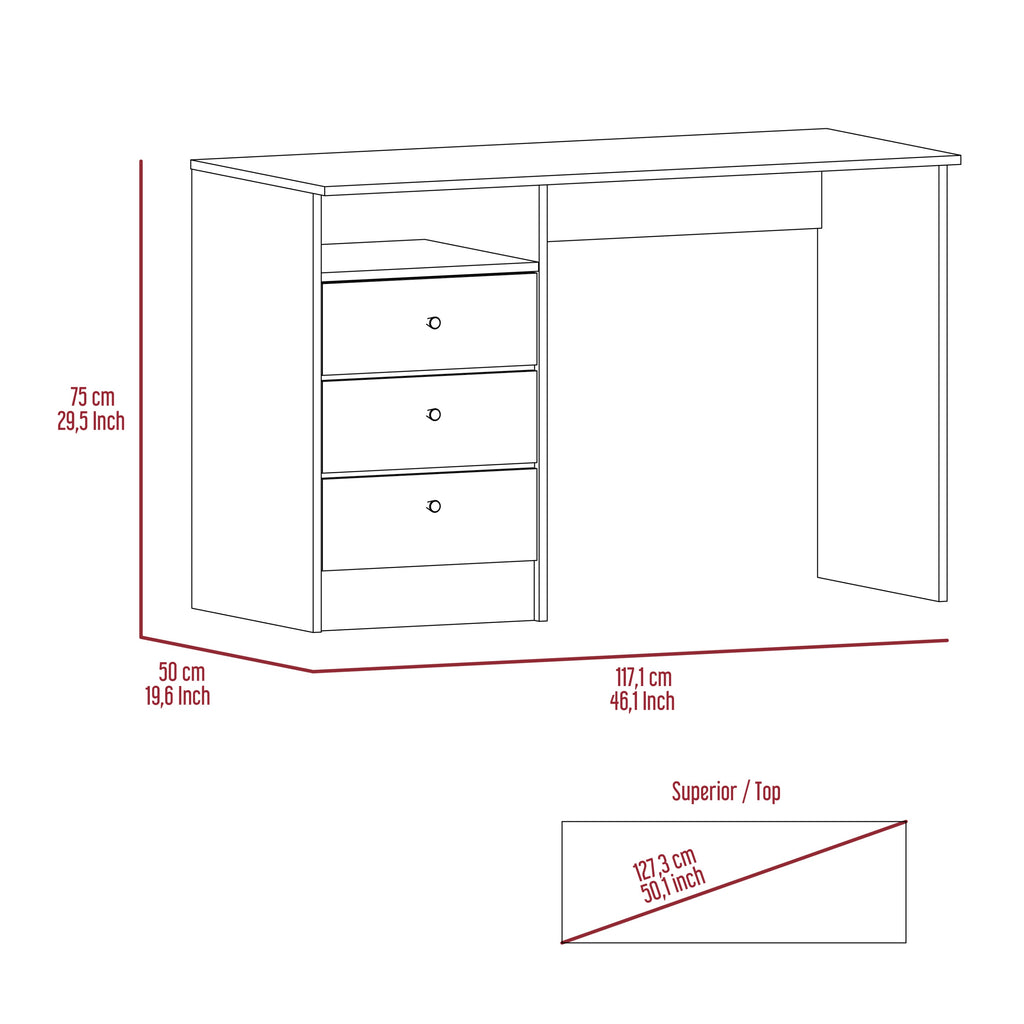 Andalucia 3 Drawer Computer Desk, One Shelf