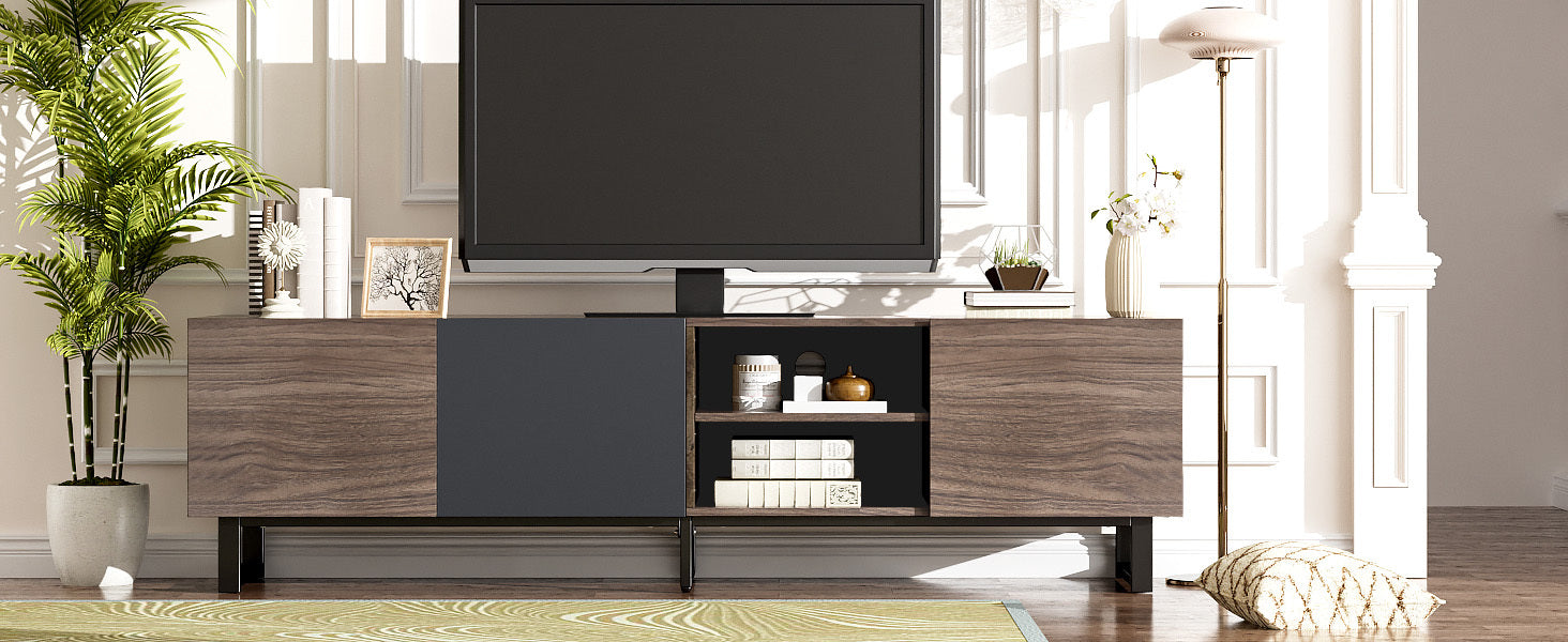 Modern TV with 3 Cabinets& Open Shelves, Color-matching Media Console Table for TVs up to 80'', Entertainment Center with Drop Down Door for Living Room, Bedroom, Home Theatre