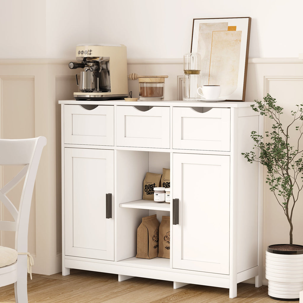 White Wooden Floor Storage Cabinets with Drawers and Shelves, Accent Cabinet for Home Decor