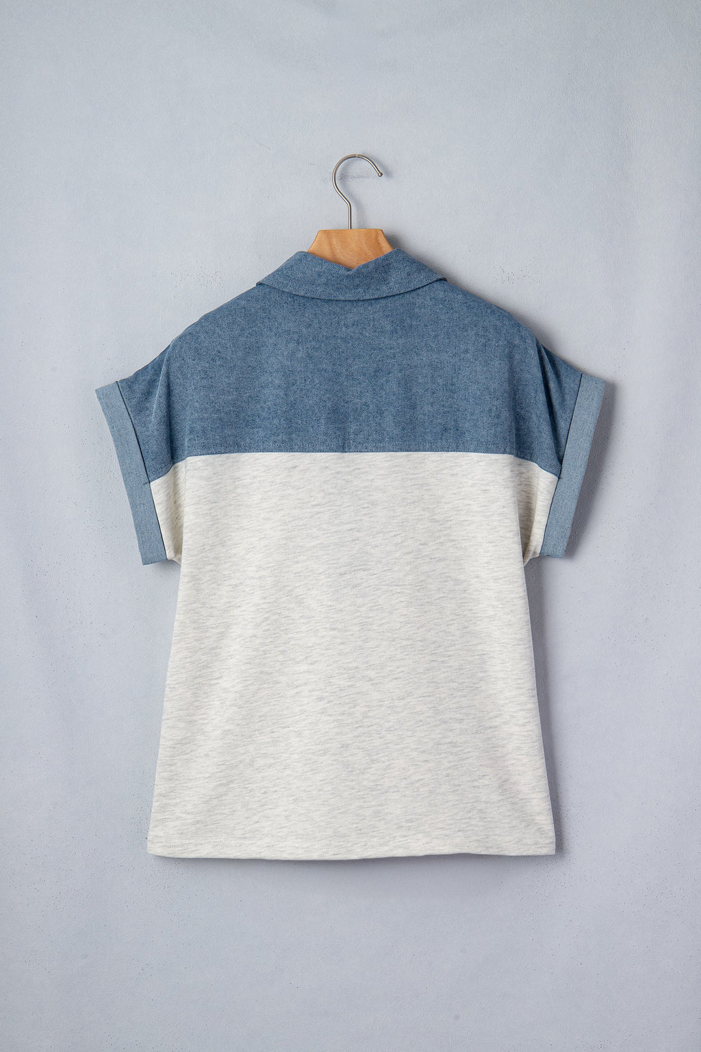Colorblock Denim Patchwork Buttoned Polo Top