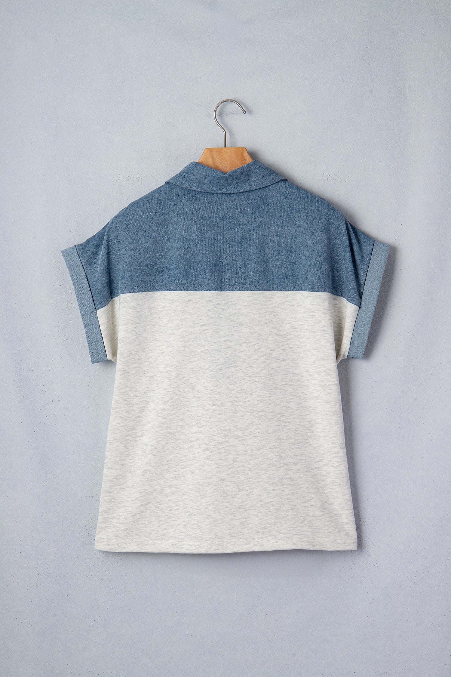 Colorblock Denim Patchwork Buttoned Polo Top
