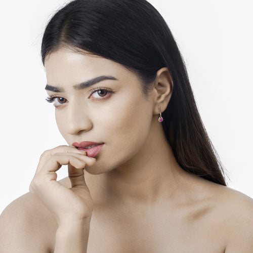 0.70 Carat Genuine Ruby and White Diamond 14K Yellow Gold Earrings