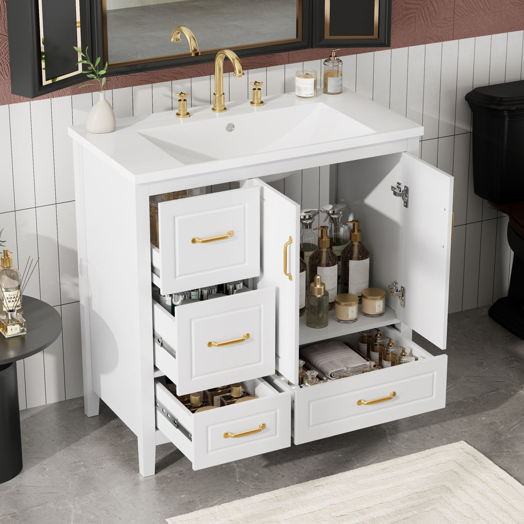 Bathroom Vanity With Sink, Soft Closing Doors & Drawers, Metal Handles