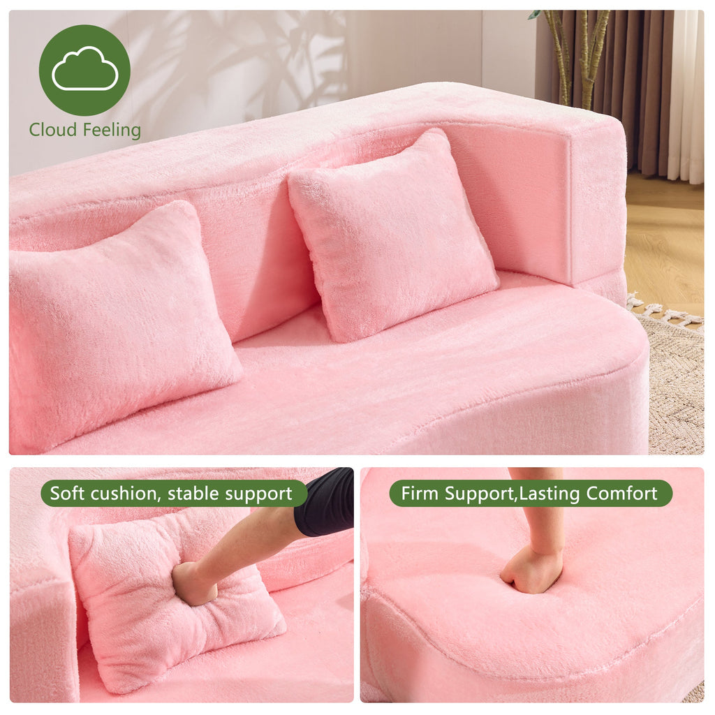 71-inch folding sofa bed, chenille futon sofa bed, high-density foam convertible sofa bed, folding floor sofa bed for living room, guest room, bedroom, pink