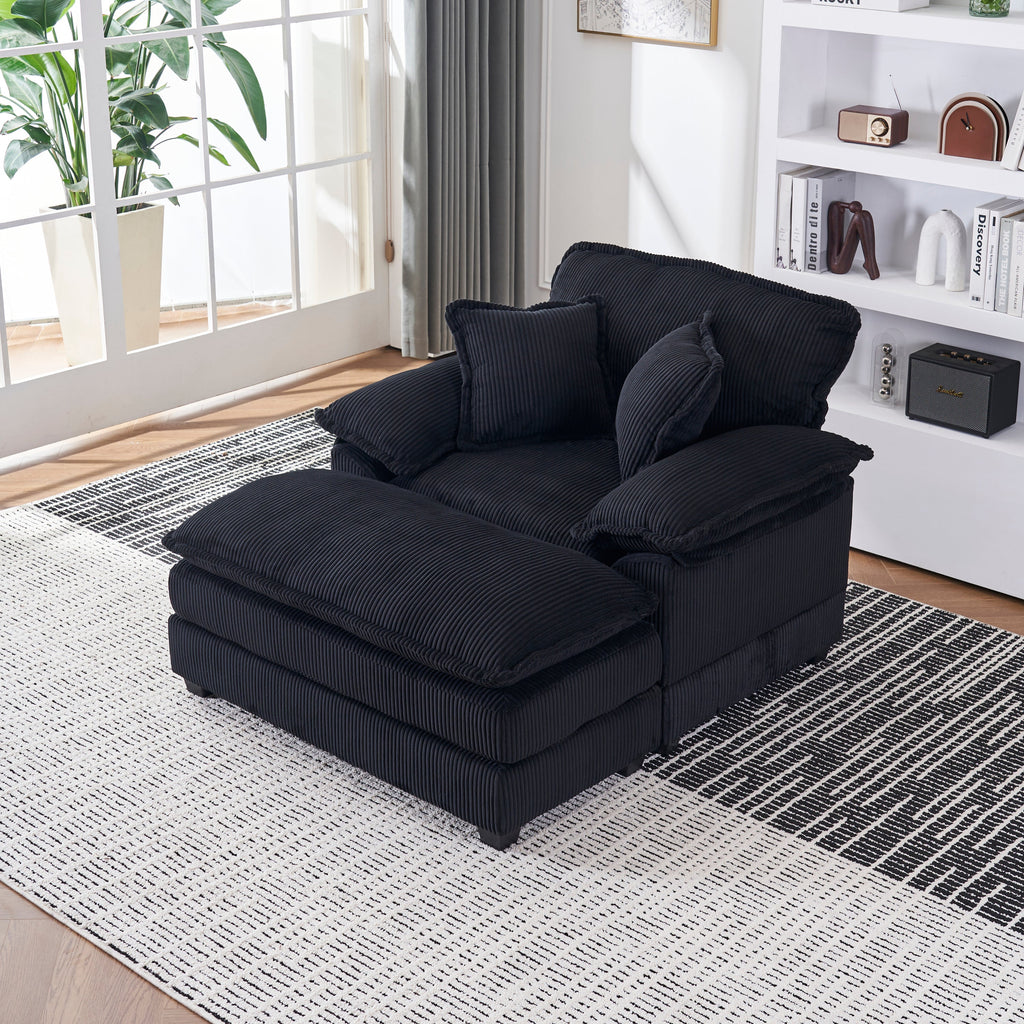 56.3 Inch Corduroy single sofa With  2 toss pillows and a ottoman ,Comfy Sofa- Deep Seat Couch for Living Room