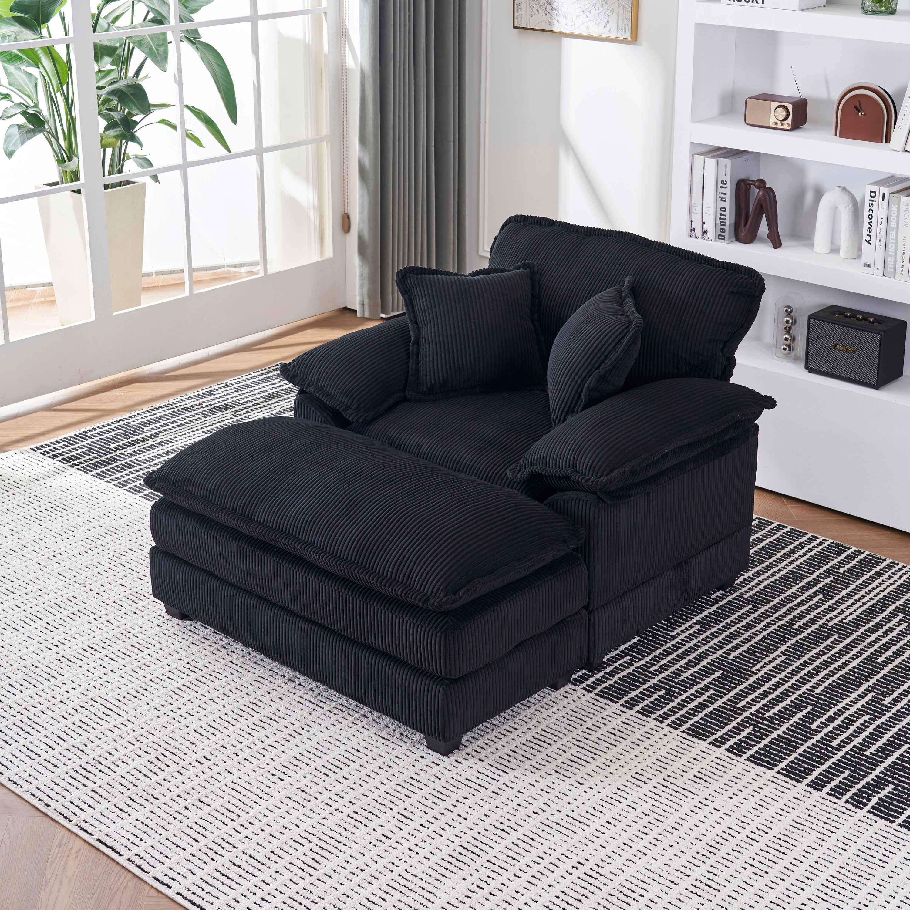 56.3 Inch Corduroy single sofa With  2 toss pillows and a ottoman ,Comfy Sofa- Deep Seat Couch for Living Room