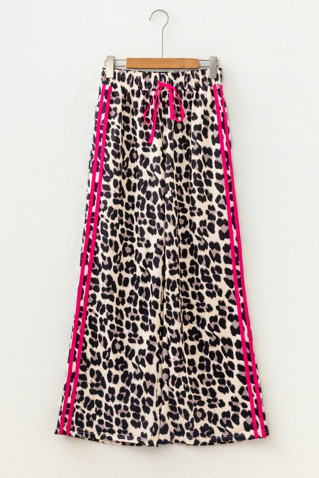 Leopard Tie Waist Contrast Detail Casual Pants