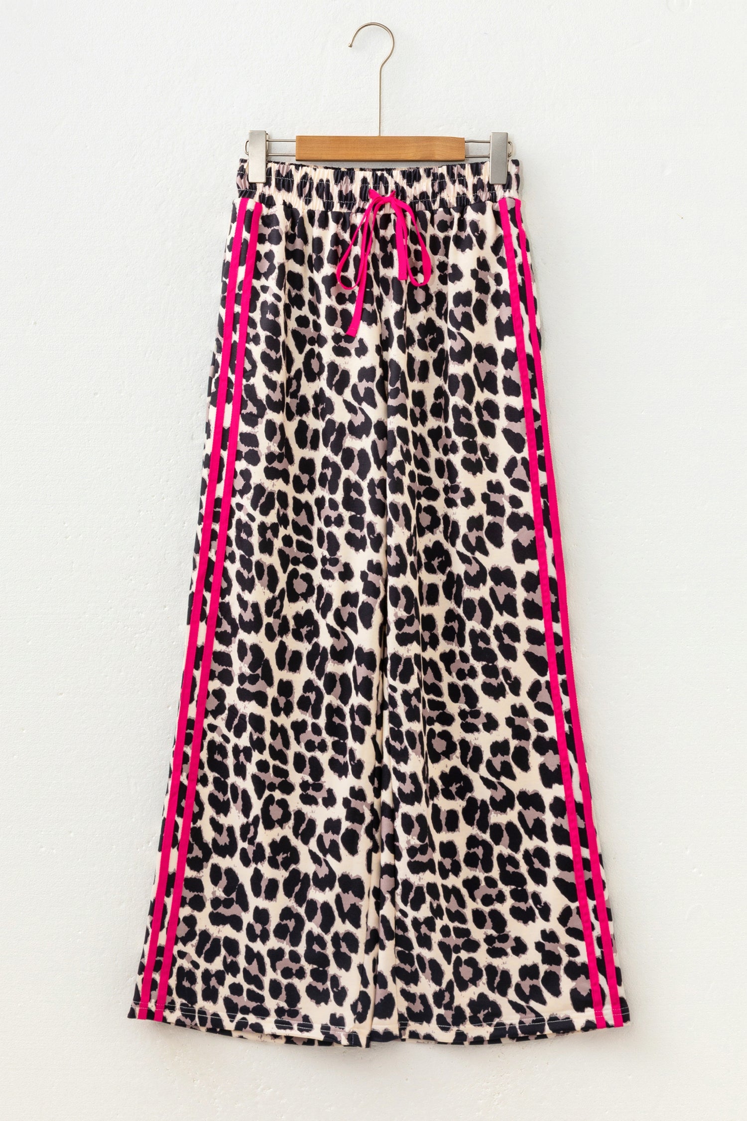 Leopard Tie Waist Contrast Detail Casual Pants