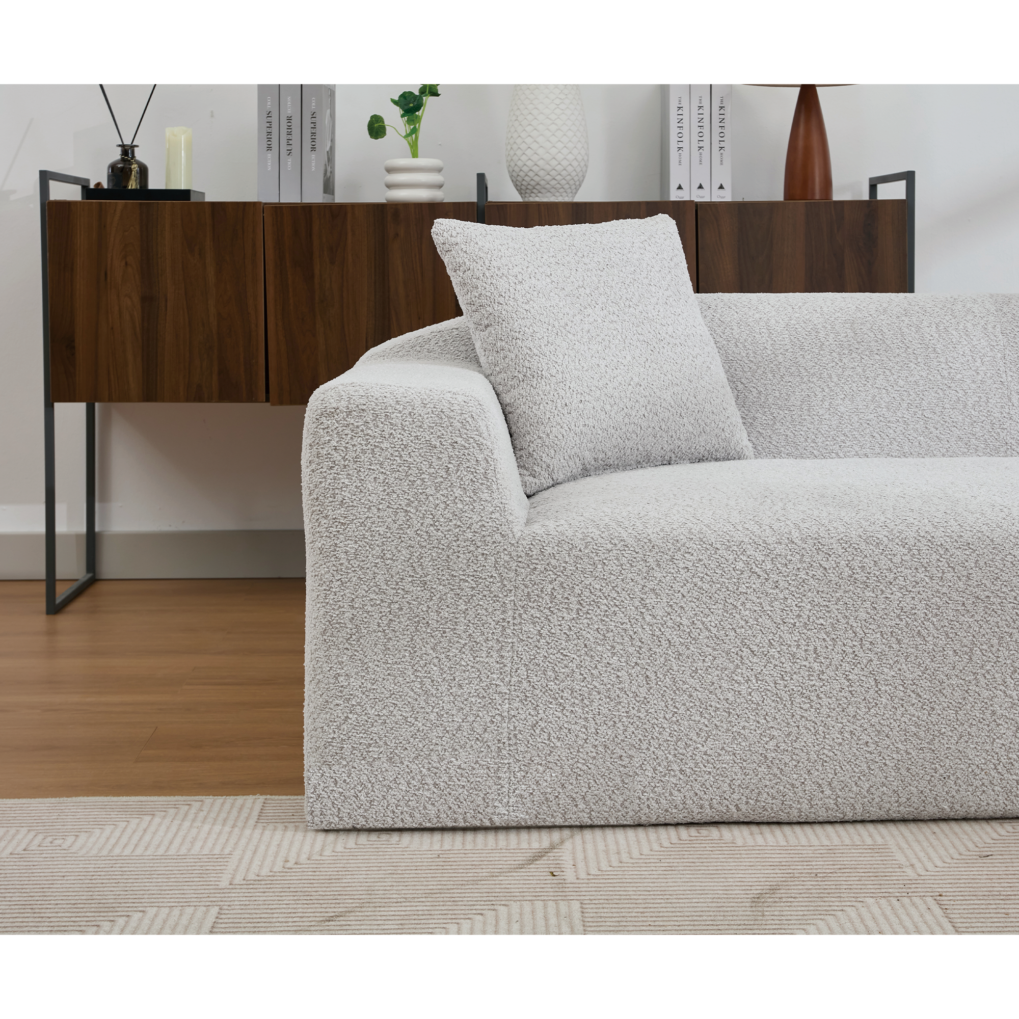 [NEW ARRIVED] [VIDEO PROVIDED]2 Piece Boucle Cloud Sofa Set, Upholstered Sofa Set, Modern 3 Seater and 2 Seater Sofa  with MDF End Table for Living Room ,Apartment,3+2 couch,Boucle, Light Gray