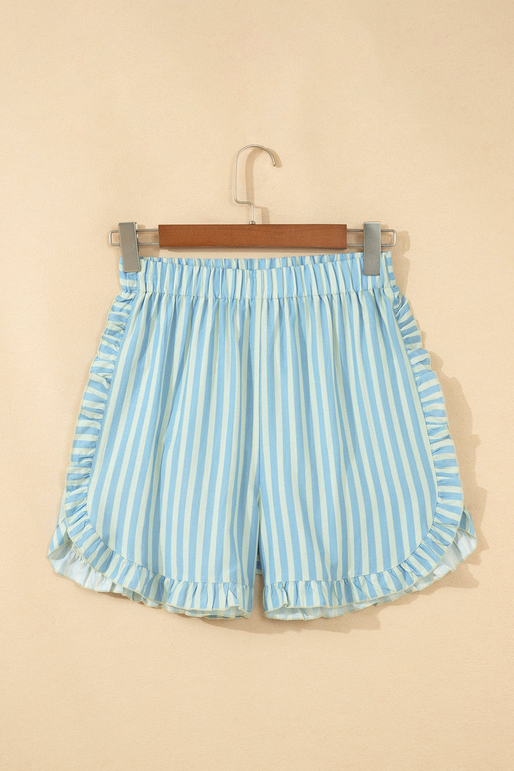 Stripe Ruffle Trim Elastic Waist Shorts
