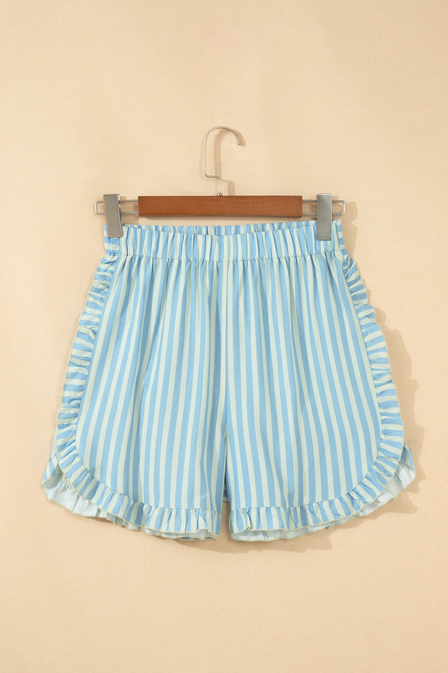 Stripe Ruffle Trim Elastic Waist Shorts