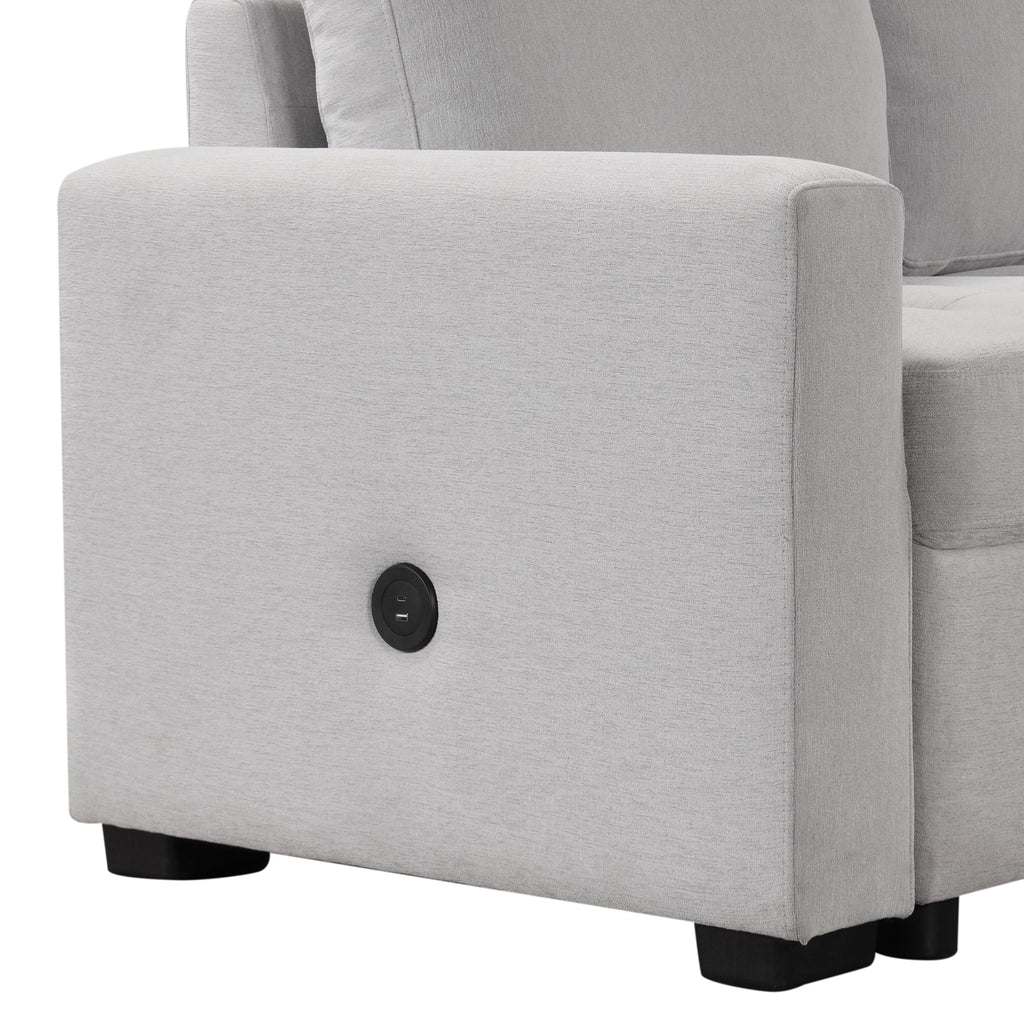 U_Style Sectional Sleeper Sofa with Pull-out Bed and Lounge Chair, USB and Type-C Interfaces, Suitable for Living Room, Office, and Spacious Spaces