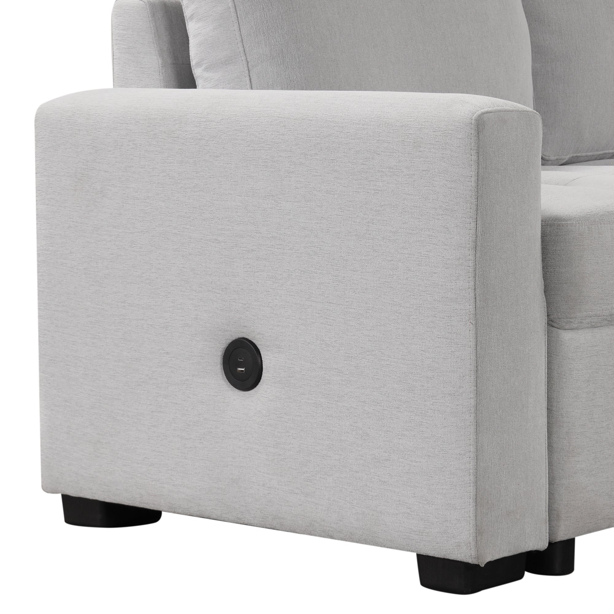U_Style Sectional Sleeper Sofa with Pull-out Bed and Lounge Chair, USB and Type-C Interfaces, Suitable for Living Room, Office, and Spacious Spaces