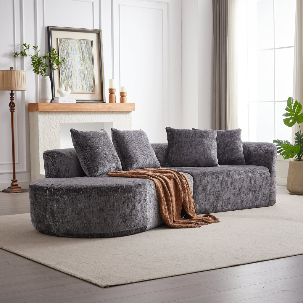 Modern Upholstered Oversized Sectional Sofa, 114-Inch Chenille 4-Seater Extra Deep & Wide Seat Curved Cloud Couch with 4 Throw Pillows, Free Combination Sofa Couch for Living Room,Bedroom