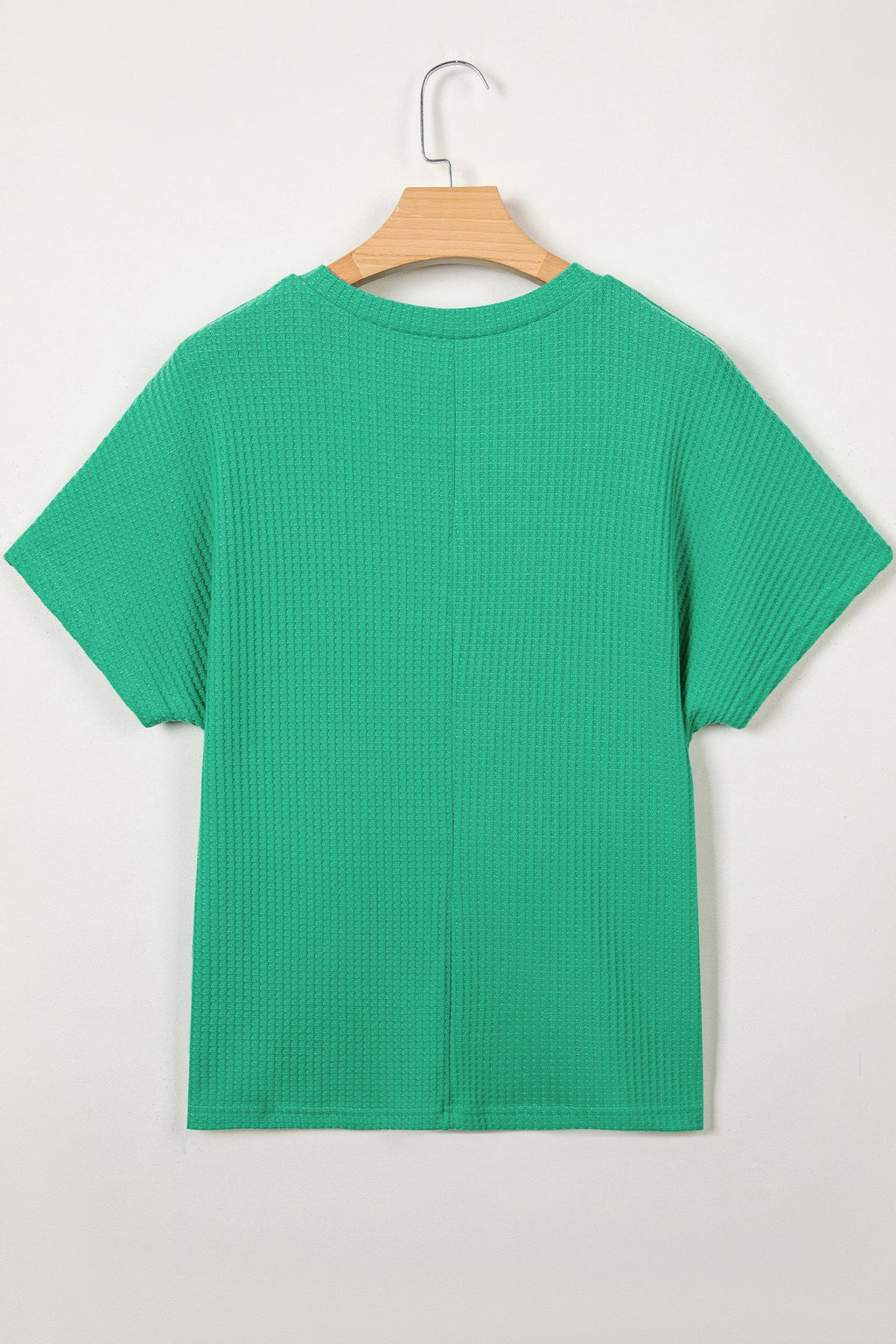 Solid Waffle Knit Dolman Short Sleeve Loose Top
