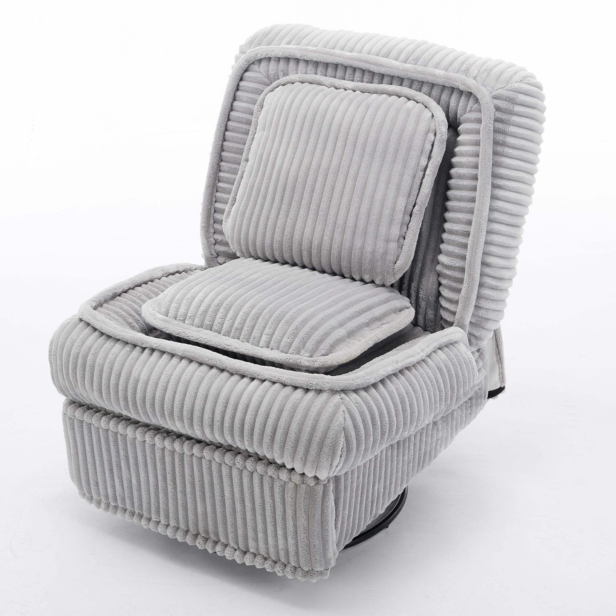 [NEW ARRIVED] 360° Swivel Rocking Single Sofa,Recliner Sofa, Manual Glider Rocking Armless Chair,Living Room Office, With Adjustable Backrest and Footrest and pillows, Small Spaces,Corduroy , Gray