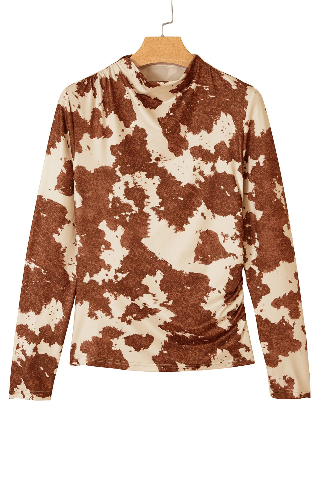 Western Cow Mock Neck Long Sleeve Top