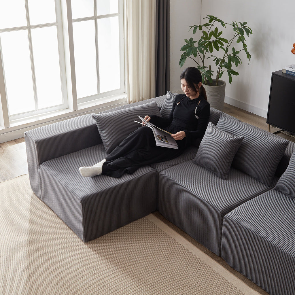 104-Inch Corduroy Modular L Shaped Sectional Sofa,Luxury Floor Couch Set,Upholstered Indoor Furniture,Foam-Filled Compressed Sofa for Living Room,Bedroom,4 PC Free Combination