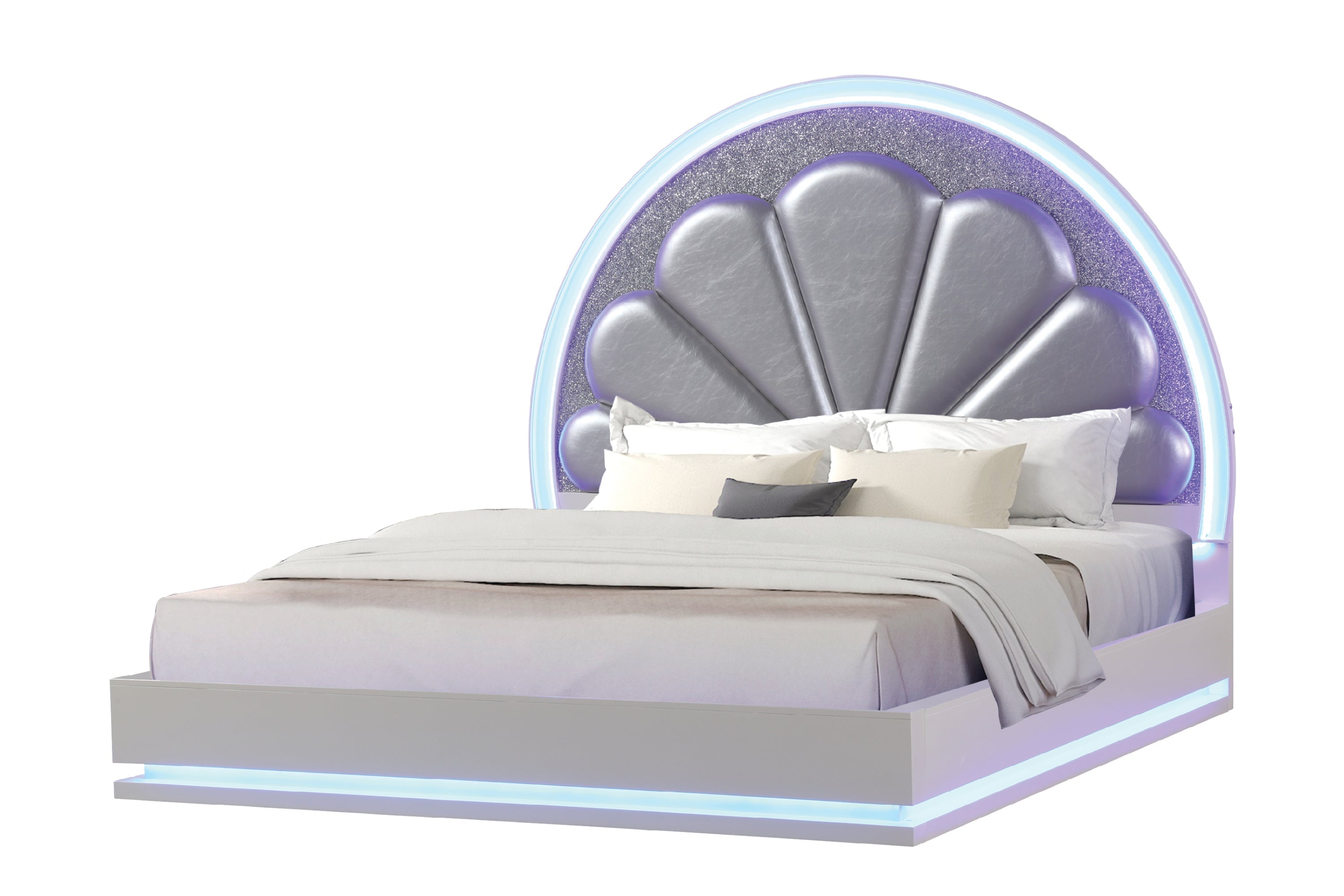 Queen 5 Pc LED Bedroom Set Made with Wood in Milky White