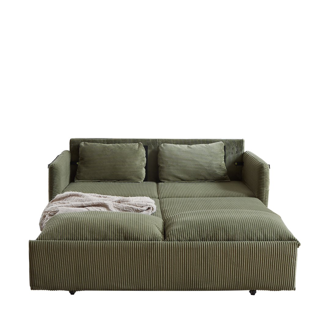 MH'' 64.5 Inch Sleeper Sofa Bed  3-in-1 Adjustable Sleeper with Pullout Bed   2 Pillows and Side Pockets  Soft Corduroy Convertible Sleeper Sofa Bed for Living Room Bedroom Apartment Office