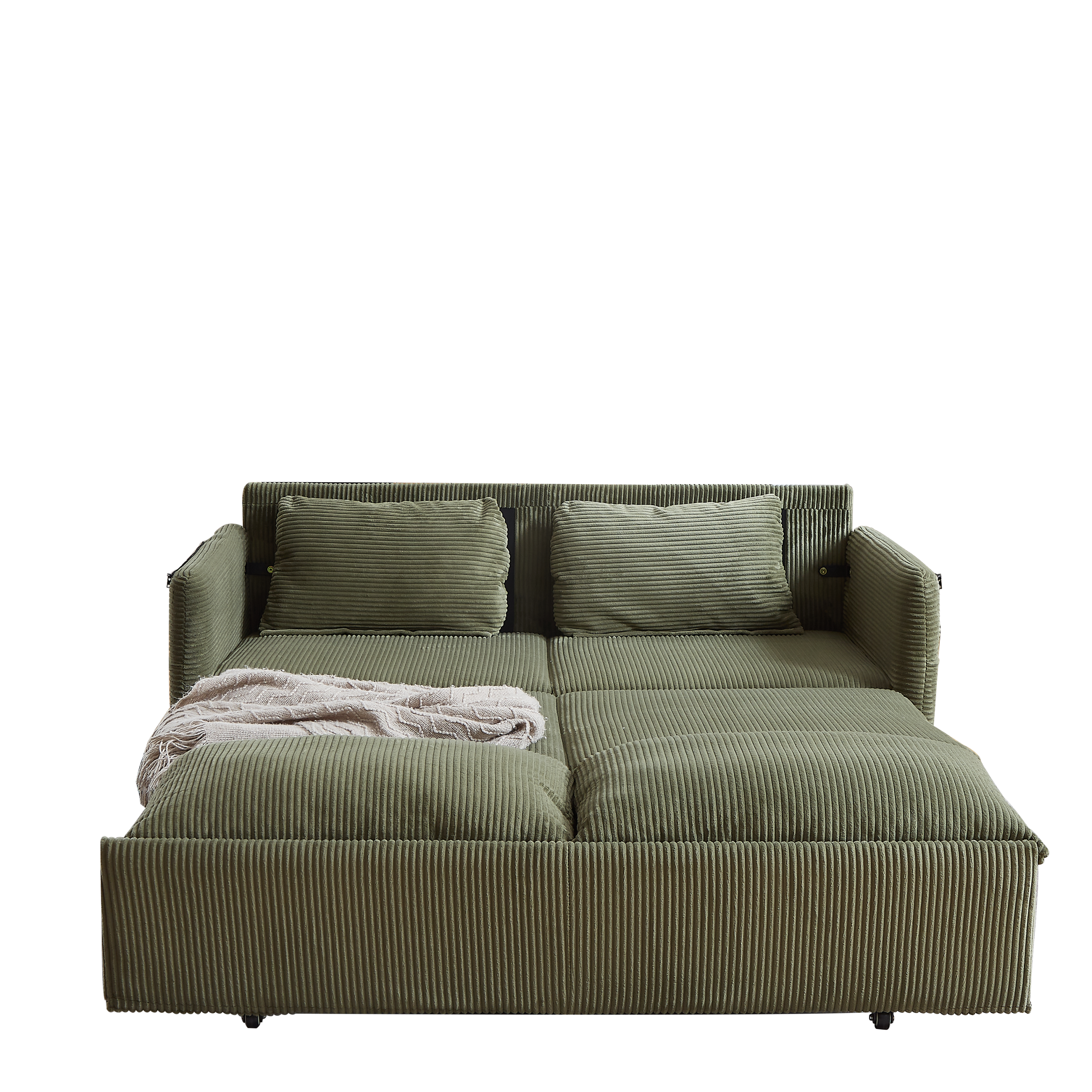 MH'' 64.5 Inch Sleeper Sofa Bed  3-in-1 Adjustable Sleeper with Pullout Bed   2 Pillows and Side Pockets  Soft Corduroy Convertible Sleeper Sofa Bed for Living Room Bedroom Apartment Office