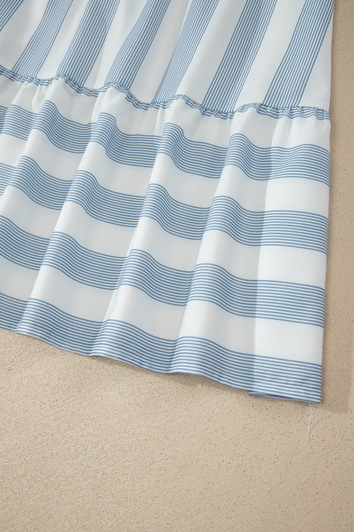 Stripe Lace Trim V-Neck Ruffle Midi Dress