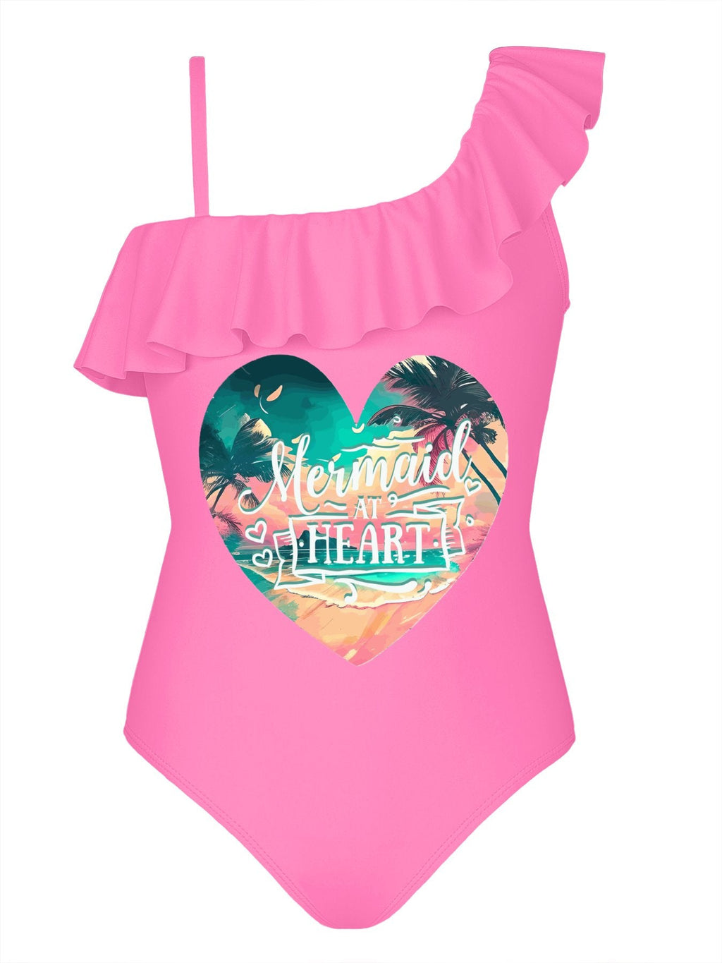Girl's Mermaid at Heart Ruffled One-Piece Swimsuit (Front Printing)