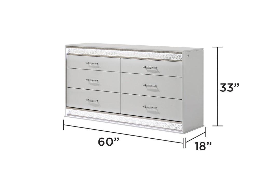 Glam Modern Style 5 Pc King Bedroom Set with LED Headboard Made with Wood in White(CA INVENTORY)