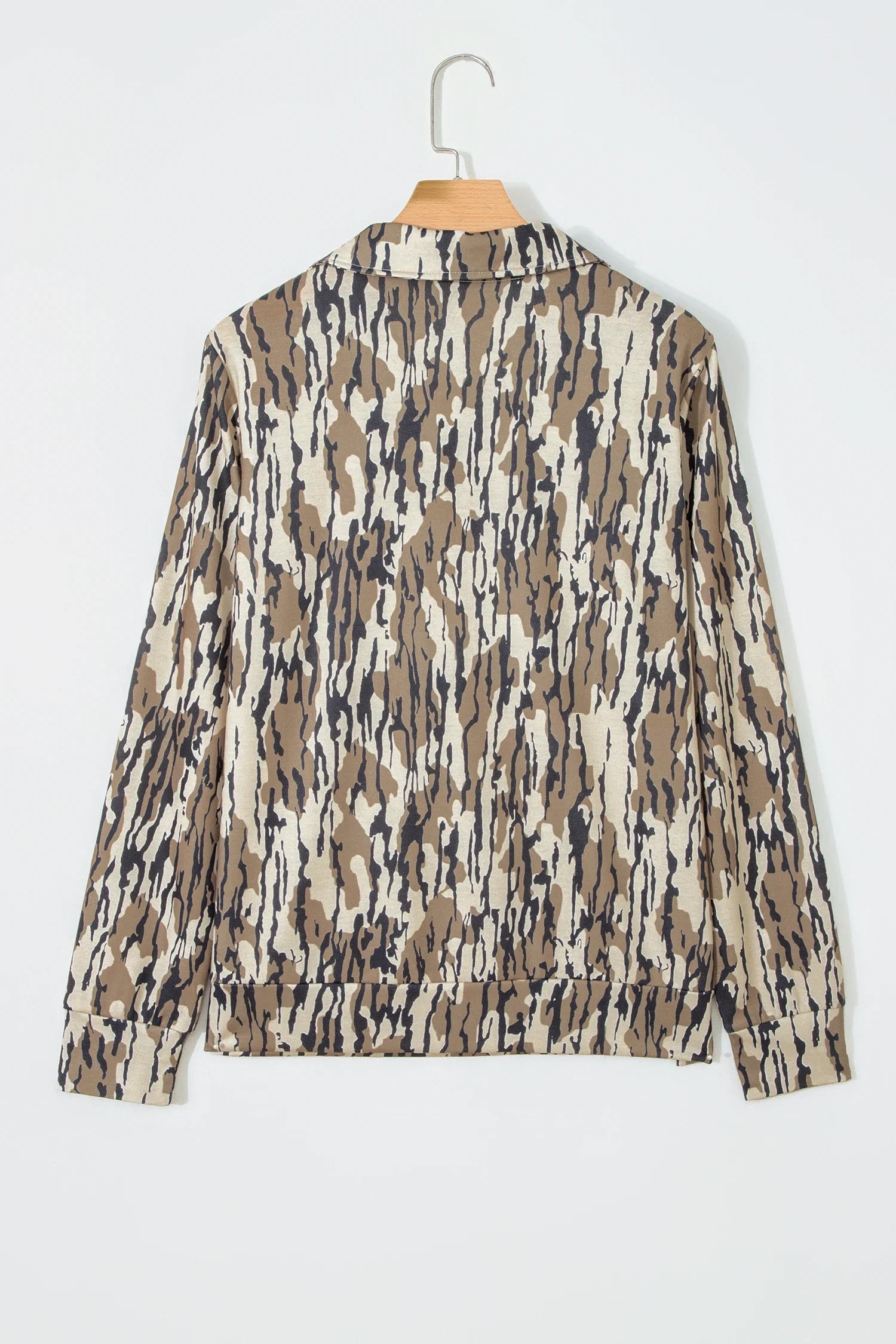 Camo Zipped Collar Kangaroo Pocket Sweatshirt