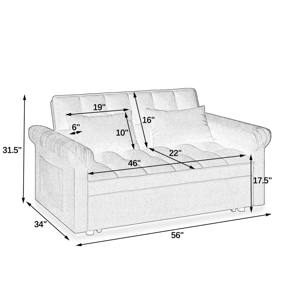 Loveseats Sofa Bed with Pull-out Bed,Adjsutable Back-Black