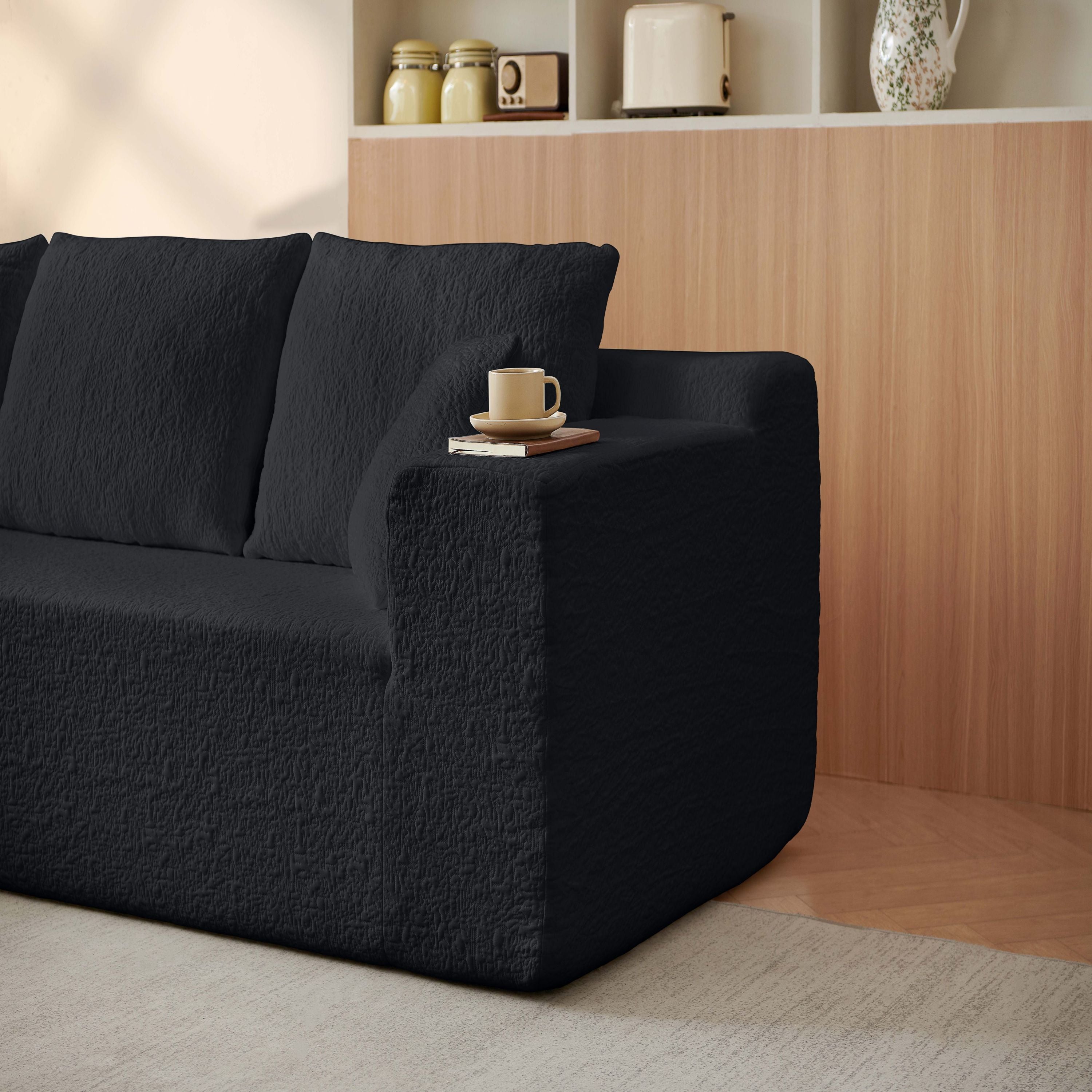 Modern Modular 104' Cloud Sectional Couch with L-Shape Chaise, Deep Seat, Black Chenille, No Assembly Required