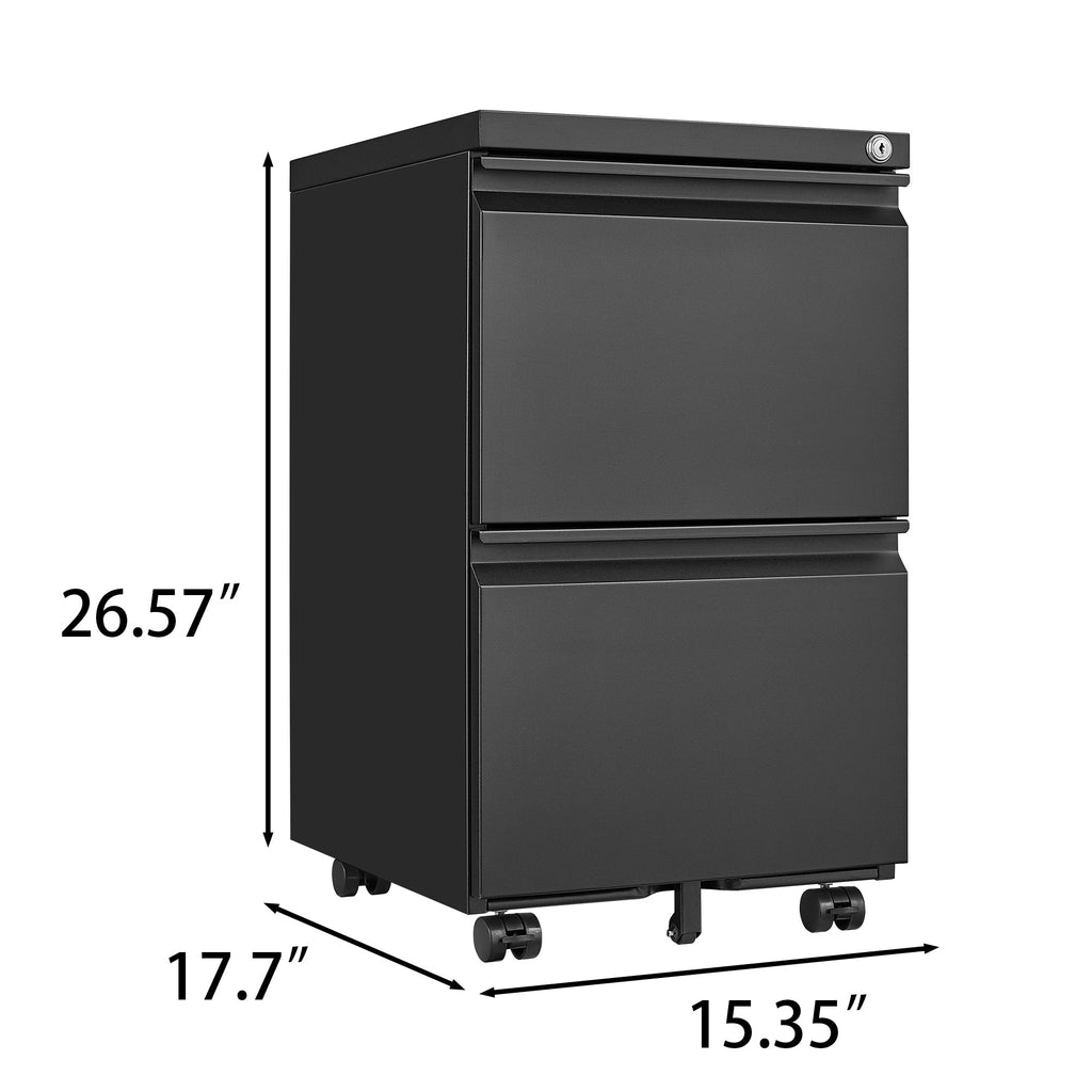 Metal Black 2 Drawer File Cabinet with Lock, Mobile Filing Cabinet for Home Office, Fits Letter/Legal/A4