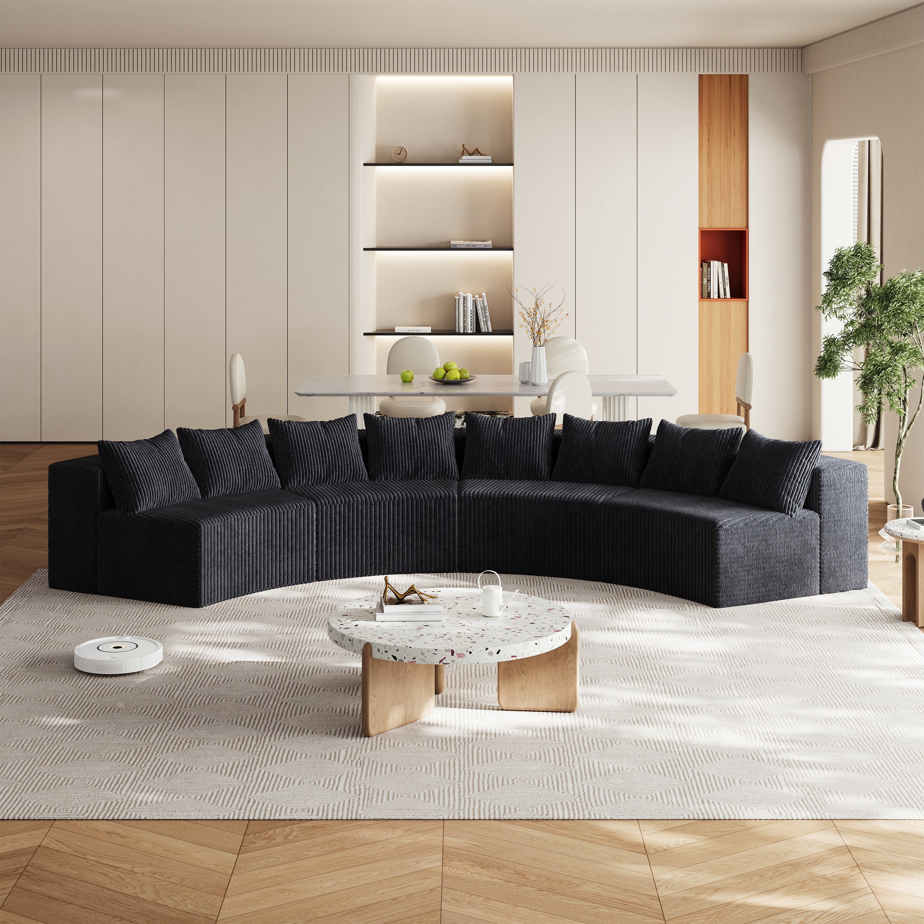 Corduroy curved sectional sofa with 8 pillows,Curved Symmetrical Modular Semi Circular Sofa Sectional for bedroom, living room, office for leisure or nap, reading room, and lobby(four modules)