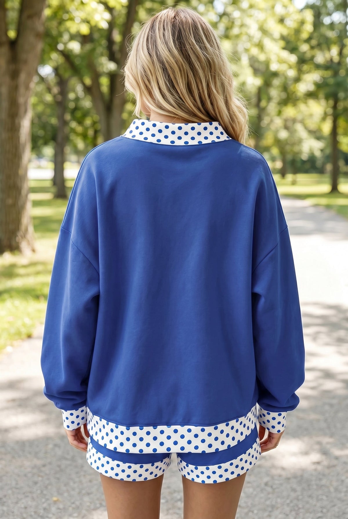 Polka Dot Contrast Trim Sweatshirt & Shorts Set