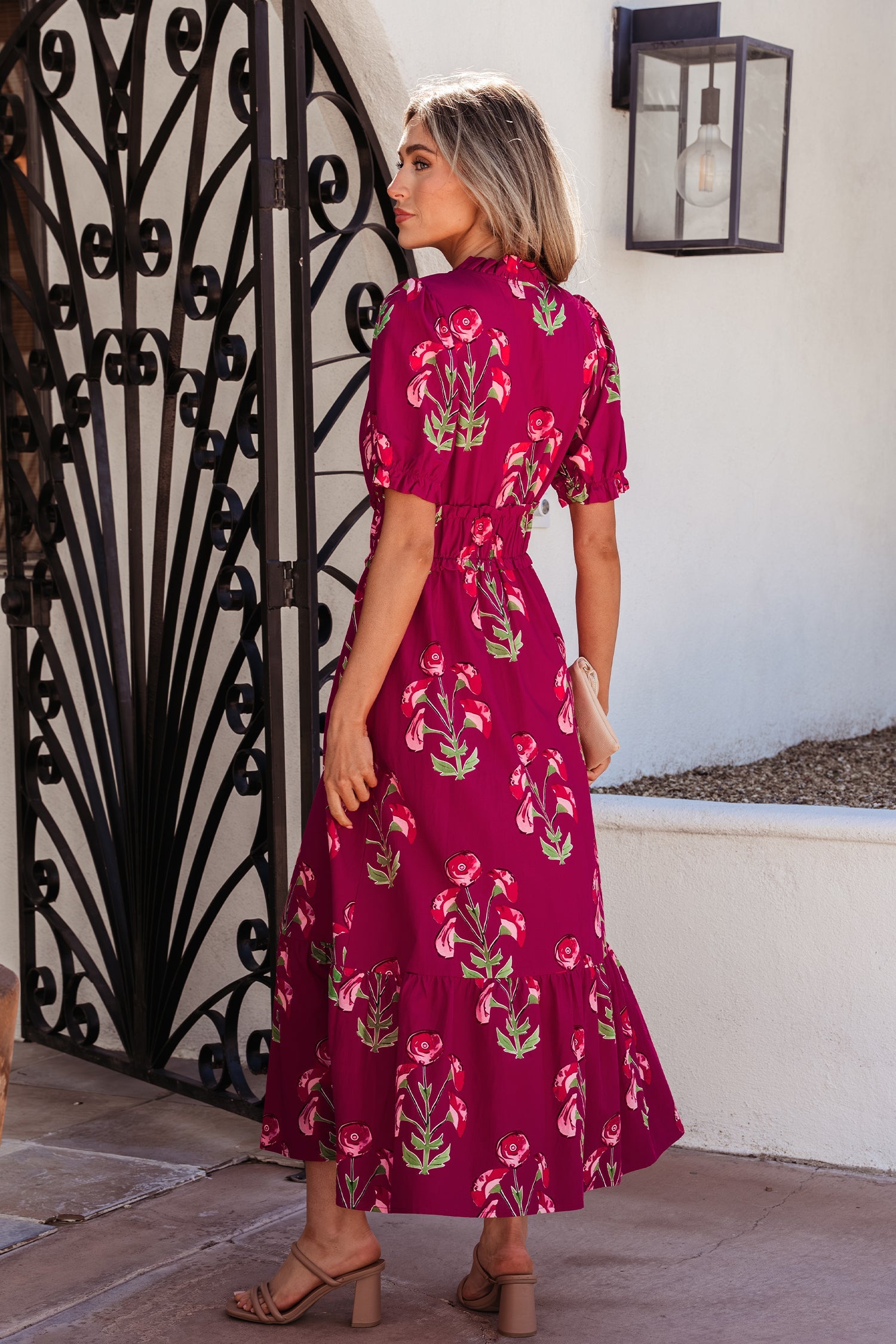 Floral Frilled V-Neck Ruffle Maxi Dress