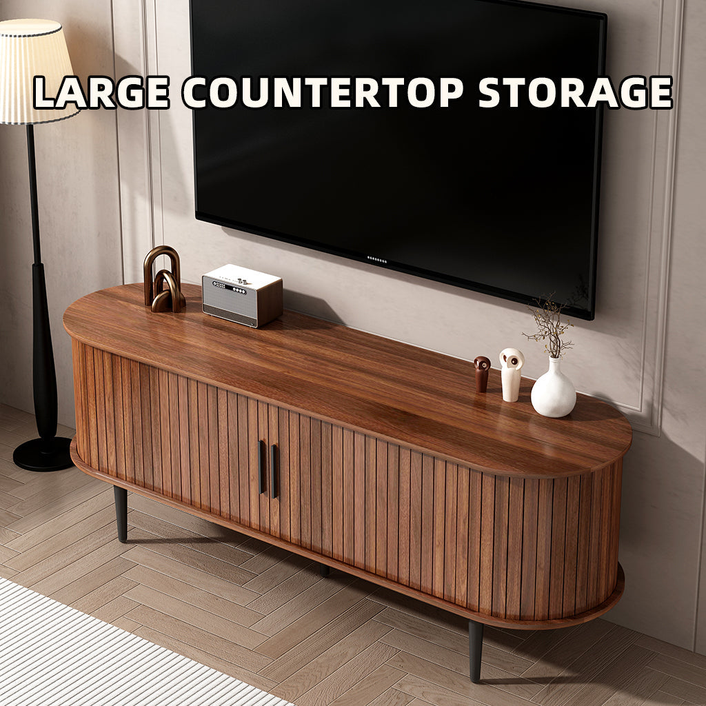 TV Stand, 55' Modern TV Console Table with Storage Compartment and Sliding Door, Gaming Entertainment Center with Cabinet for Living Room, Bedroom, Office (Walnut) BACK-TO-SCHOOL