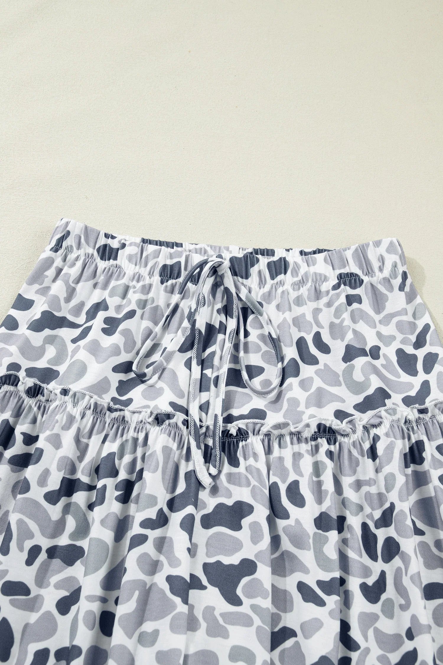 Camo Ruffle Wide Leg Drawstring Pants