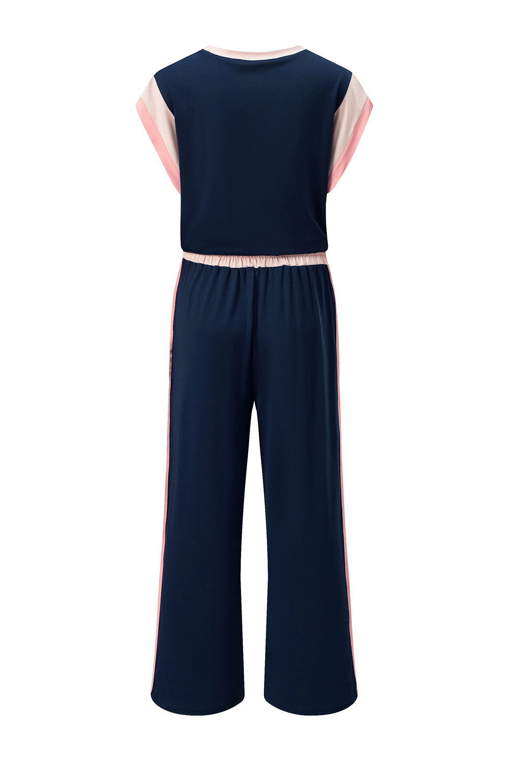 Colorblock Short Sleeve Top & Wide Leg Pants Set