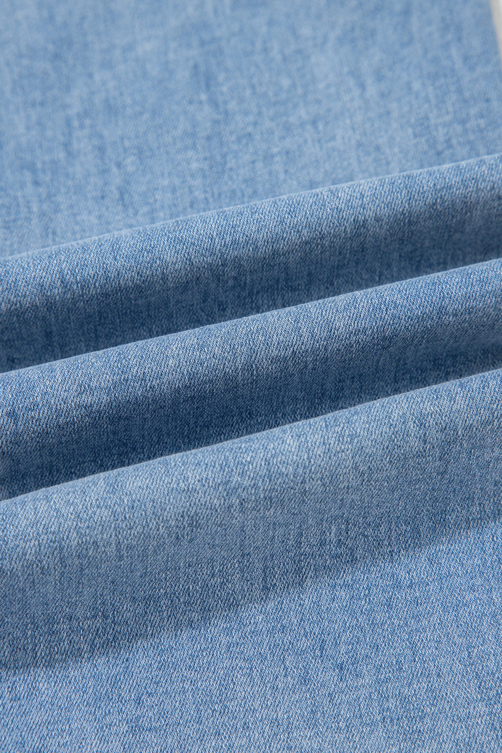 Denim Contrast Drawstring Waist Wide Leg Jeans