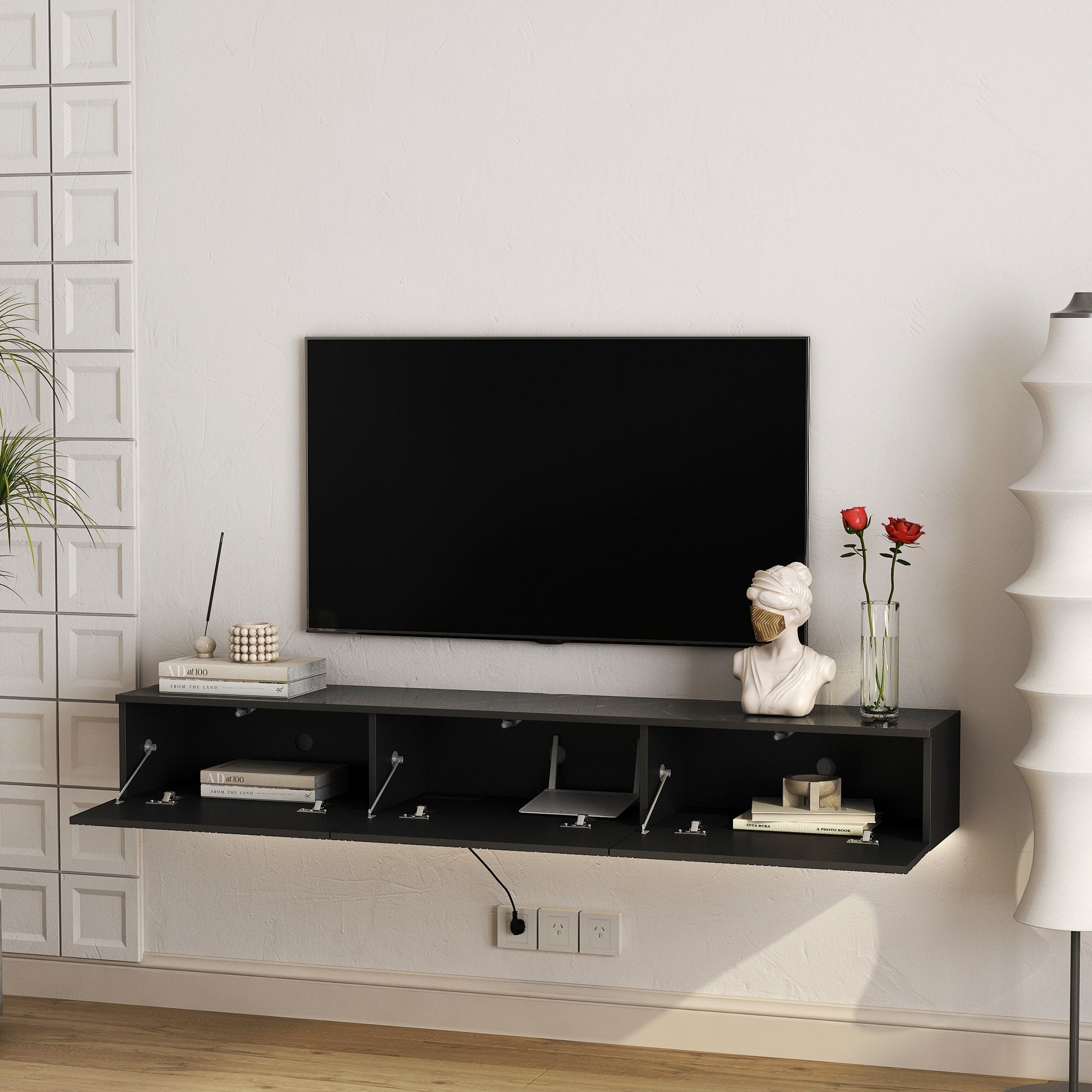 Floating TV Stand Wall Mounted with 16 Color LEDs,67' Modern TV Stand, Floating TV Cabinet Entertainment Center for 55 60 65 Inch TV,Black