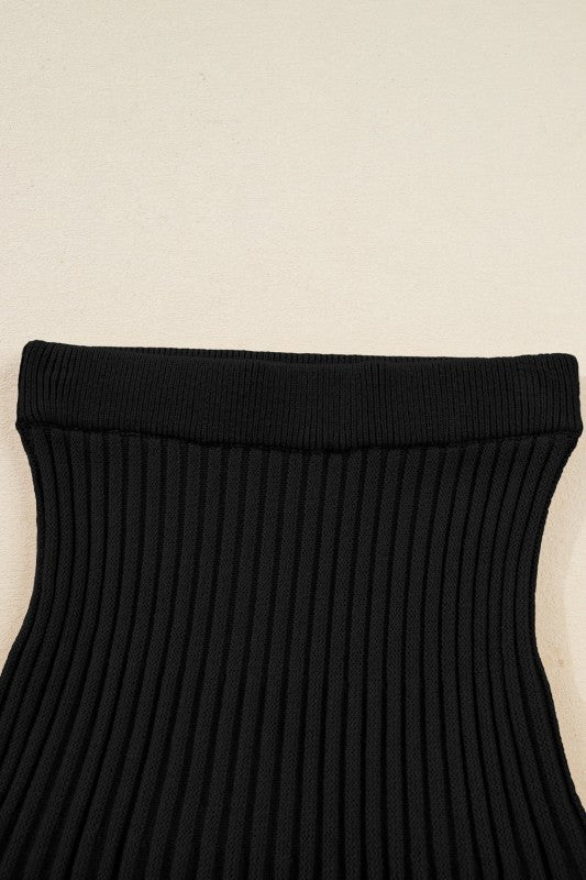 Solid High Neck Sweater and Pleated Mini Skirt Set