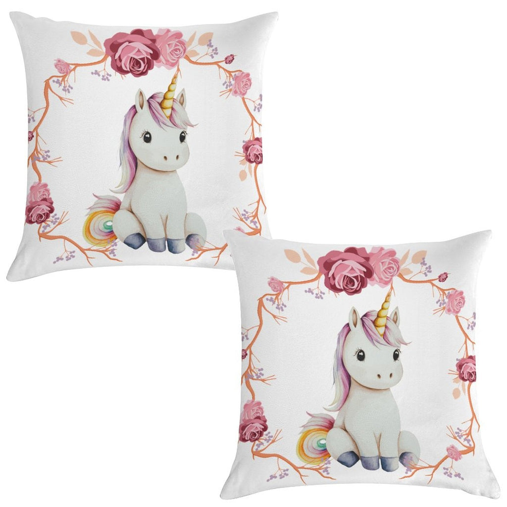 Baby Unicorn with Pink Roses 2-Piece Ultra-Soft Pillowcase Set - 18" × 18"