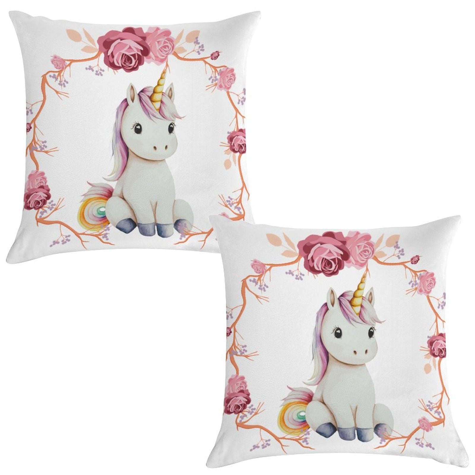 Baby Unicorn with Pink Roses 2-Piece Ultra-Soft Pillowcase Set - 18" × 18"