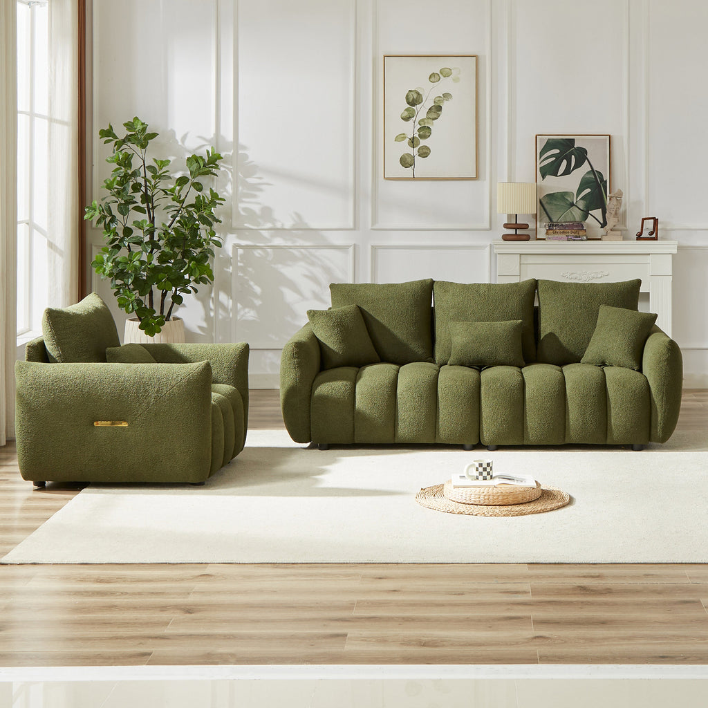 3 Seater + 1 Seater Combo Sofa Modern Living Room Sofa, Teddy Sofa, Wooden Frame, 4 Cushions, Apartment Sofa Furniture