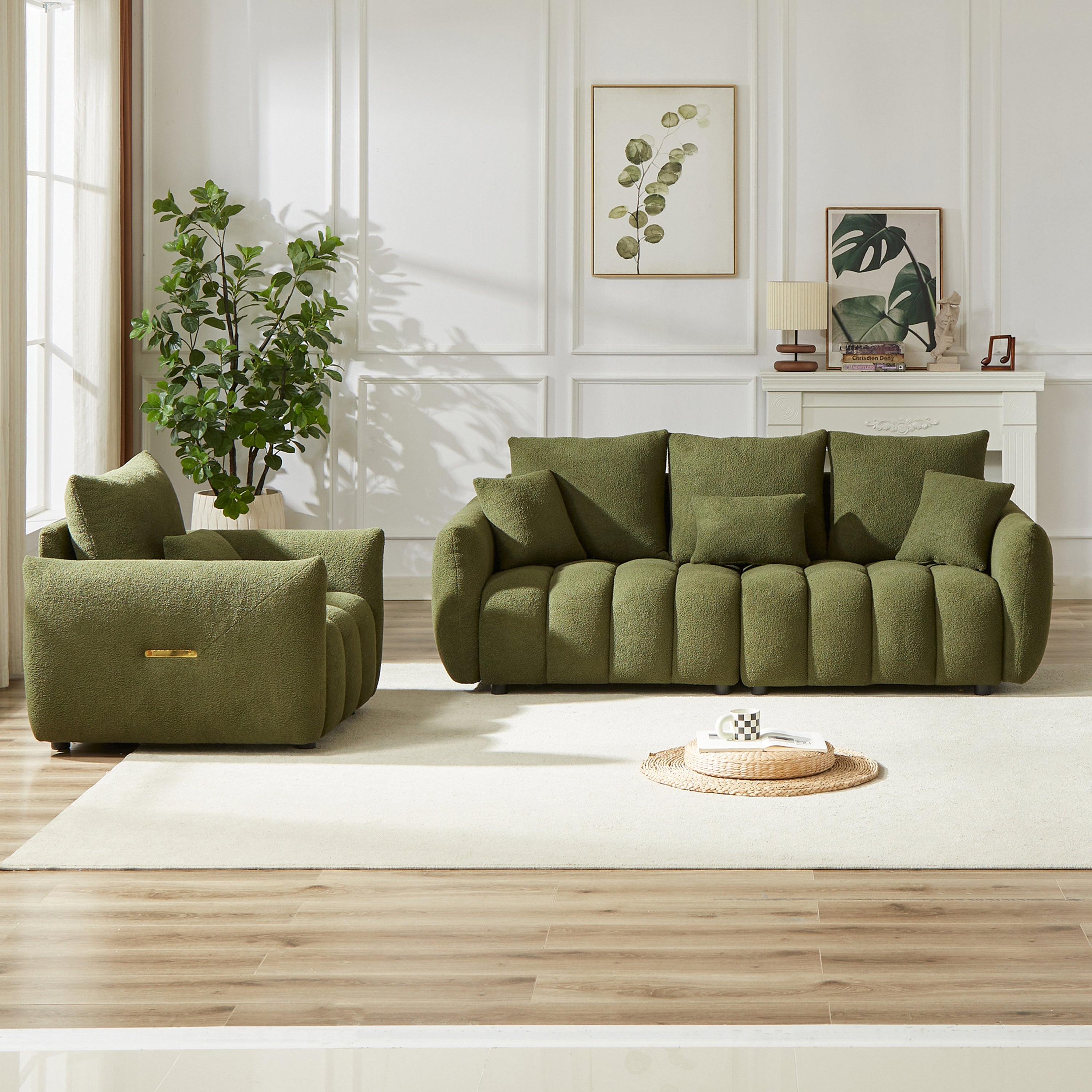 3 Seater + 1 Seater Combo Sofa Modern Living Room Sofa, Teddy Sofa, Wooden Frame, 4 Cushions, Apartment Sofa Furniture