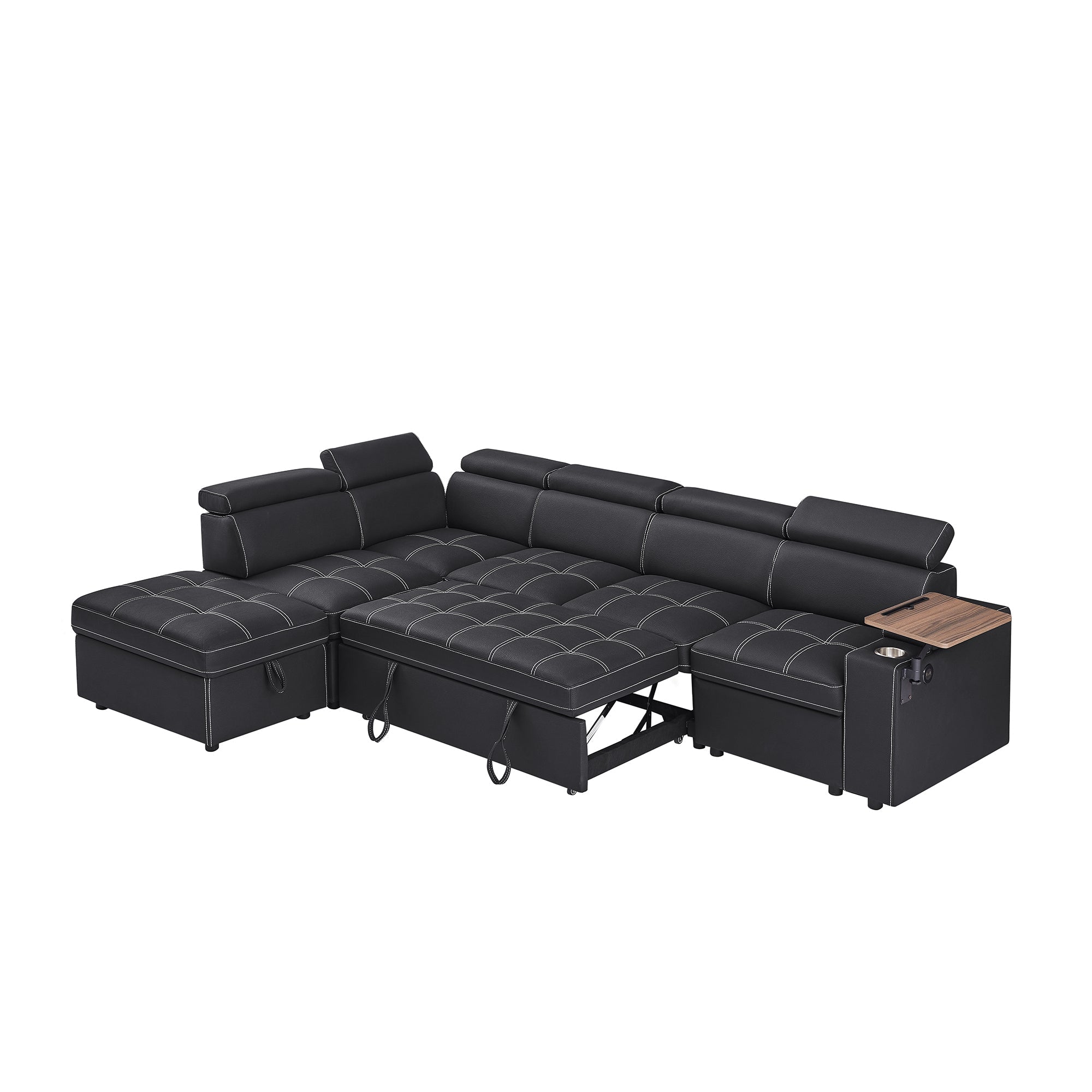 Black Fabric Sectional Sofa with Storage Ottoman