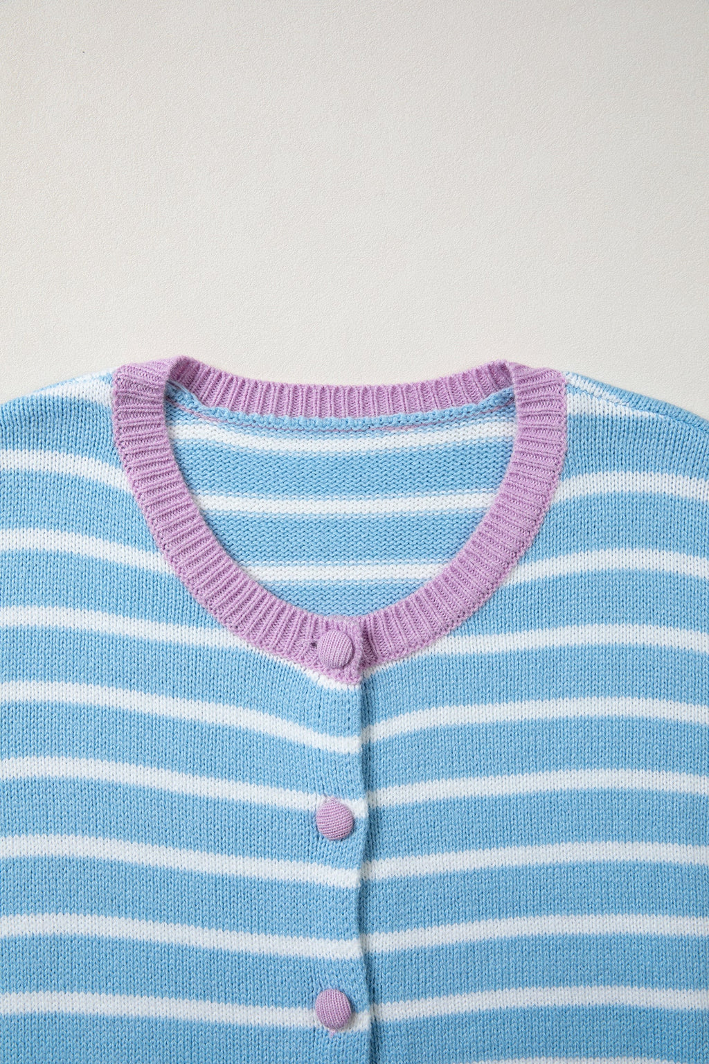 Stripe Long Sleeve Round Neck Open Front Cardigan