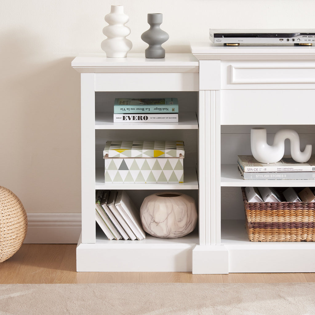 Media Console Table with Large Storage Cabinet, Modern TV Media Entertaionment Stand, White, 65.75'W*17'D*32.48'H