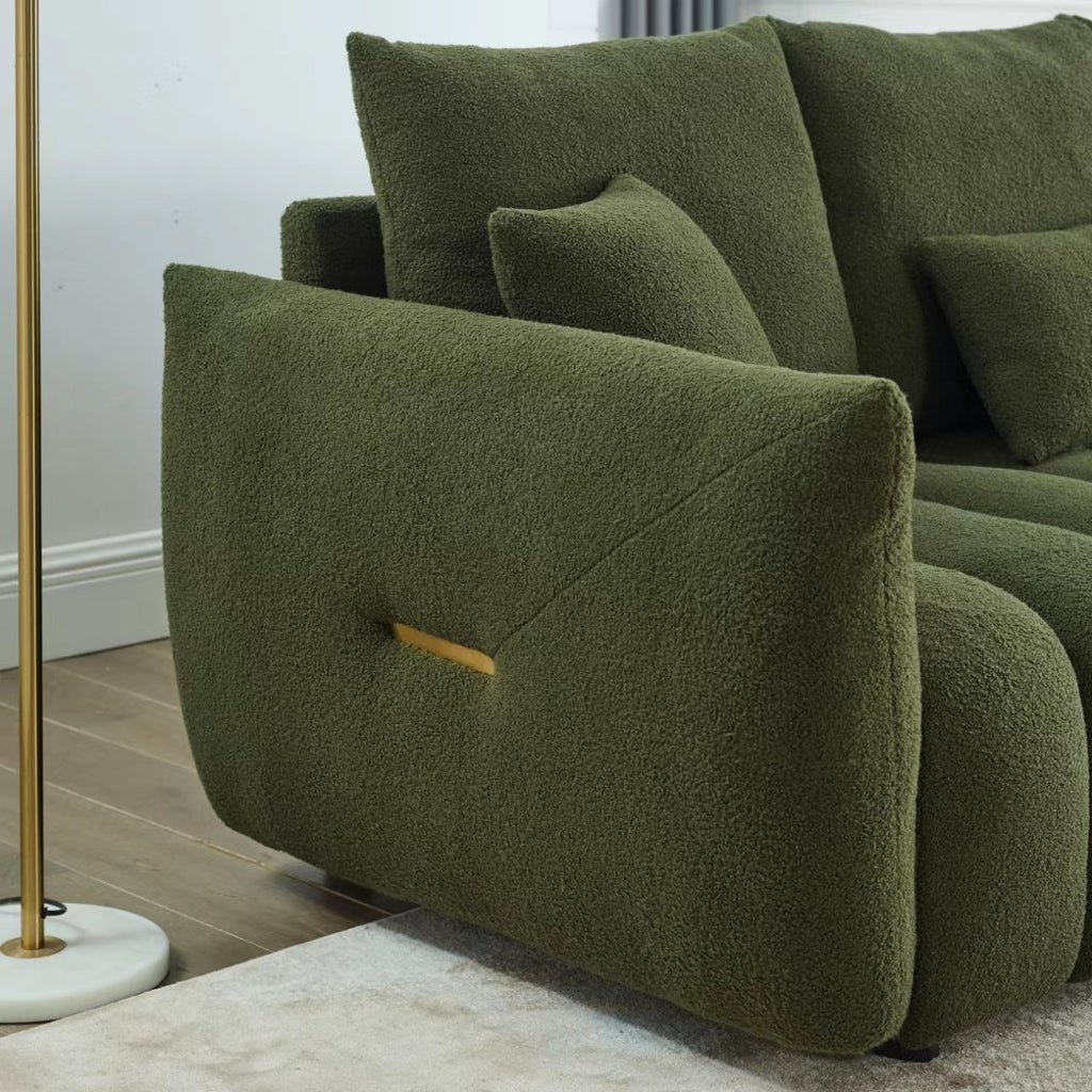 [video]MH 82' Premium Teddy fabric Sofa with 3 Back Pillows and 3 back Cushions Solid Wood Frame 3-Seater Sofa, Oversized Upholstered Chair for Living Room, Bedroom, Apartment and Office